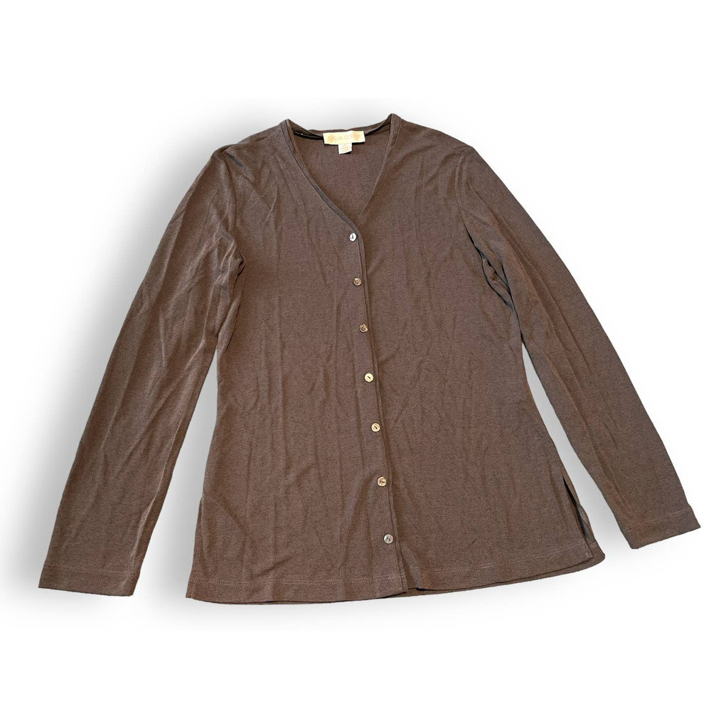Casual Corner Button Sweater Cardigan V-neck Stretch Women's Gray M